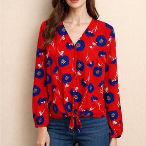 2 for $20! Liz Claiborne Red and Blue Floral Top